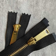 画像をギャラリービューアに読み込む, Ideal Zipper #5 teeth&amp;slider/brass tape/black Open/Closed 30/40/60/70cm